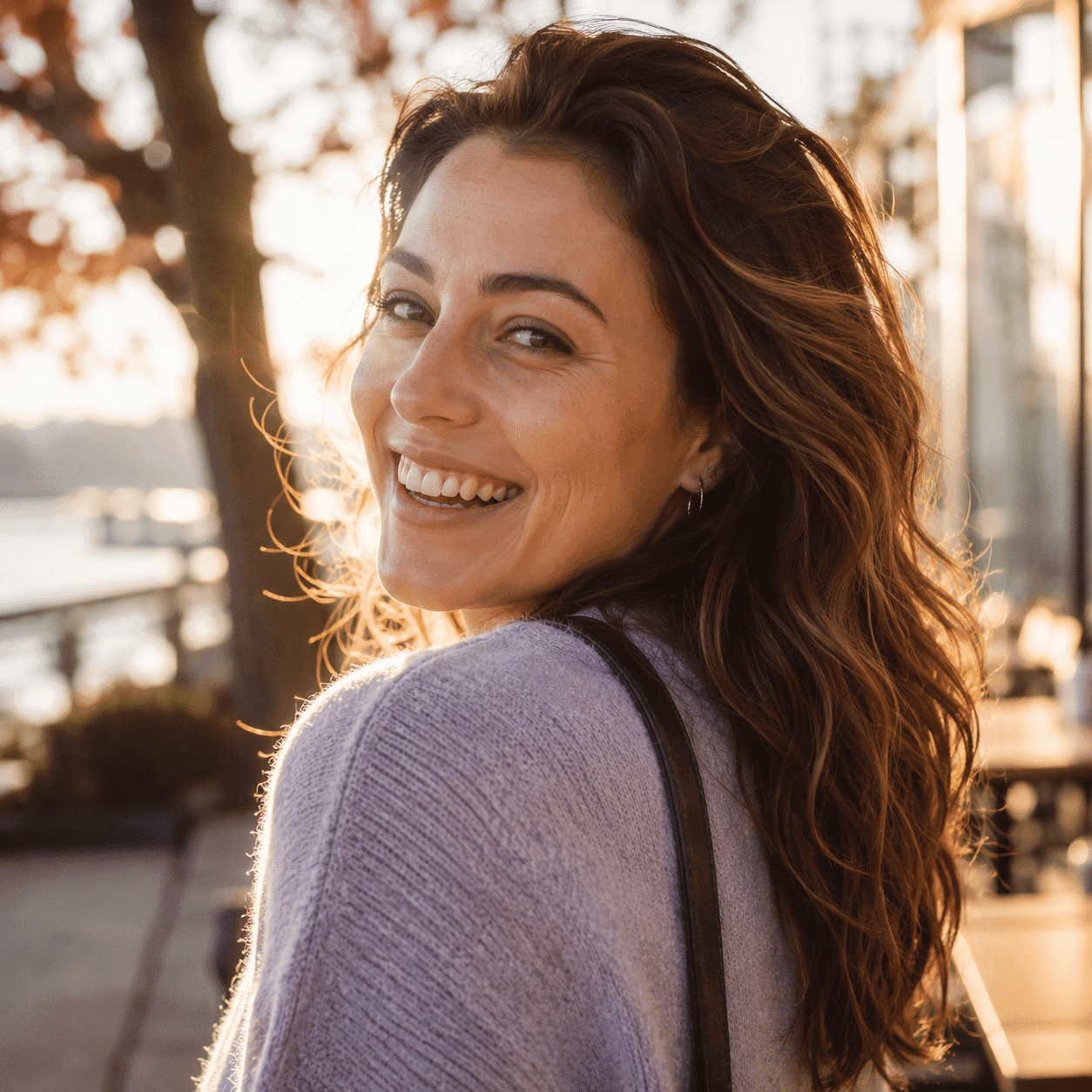 Confident adult laughing freely with a balanced smile after crown lengthening at A Dental Office in Barrie, Ontario
