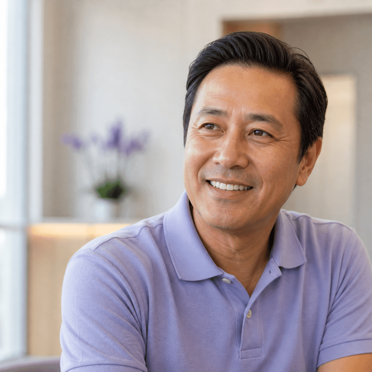 Patient with restored natural smile after dental crowns and bridges at A Dental Office in Barrie, Ontario
