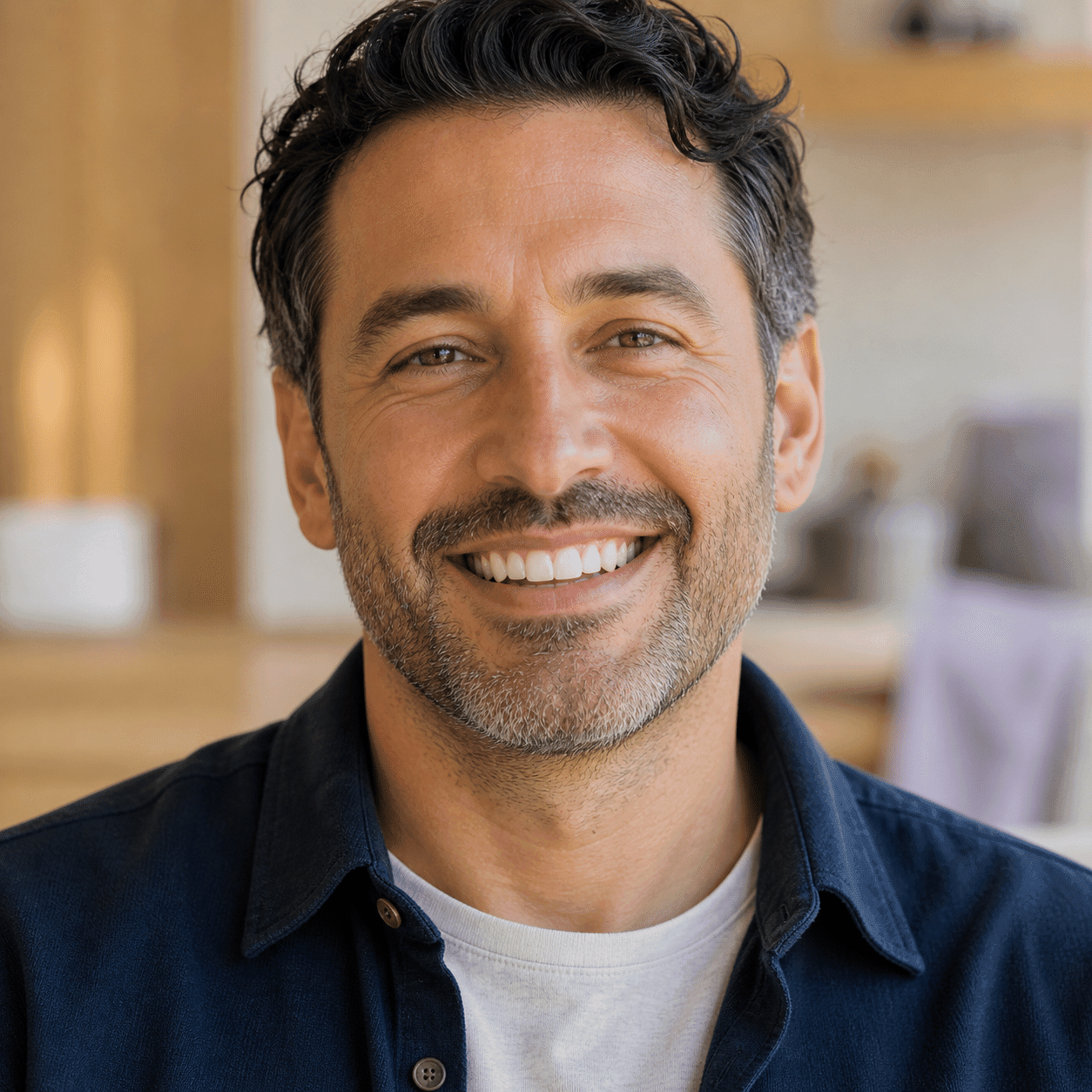 Confident Canadian professional smiling naturally after dental implant placement at A Dental Office in Barrie, Ontario