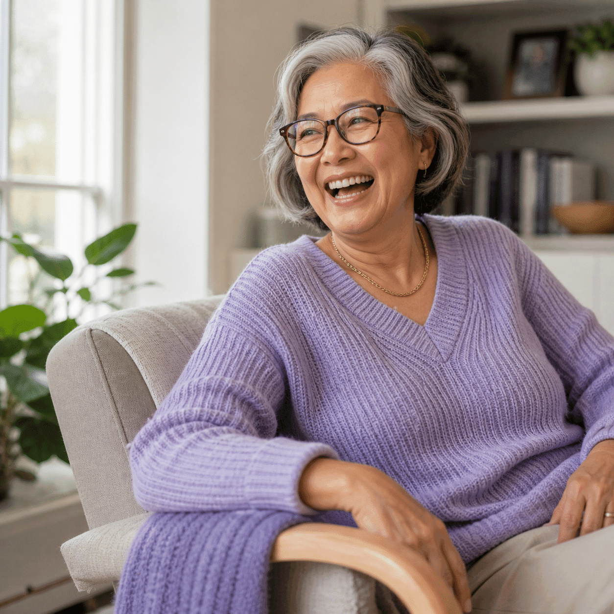 Confident senior smiling with modern lifelike dentures fitted at A Dental Office in Barrie, Ontario